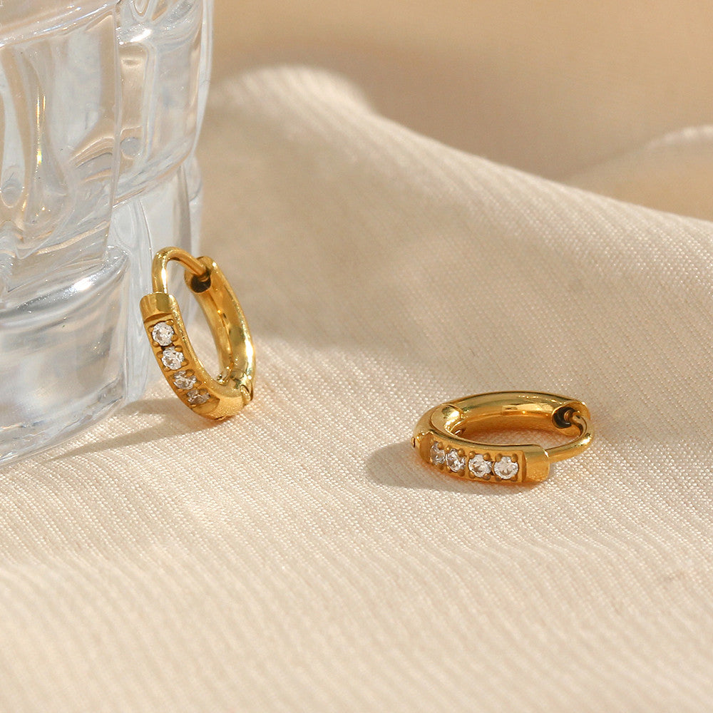 Crystal Paved | Gold Gemstone Huggie Hoop No Fade Waterproof Stainless Steel Hoop Earrings