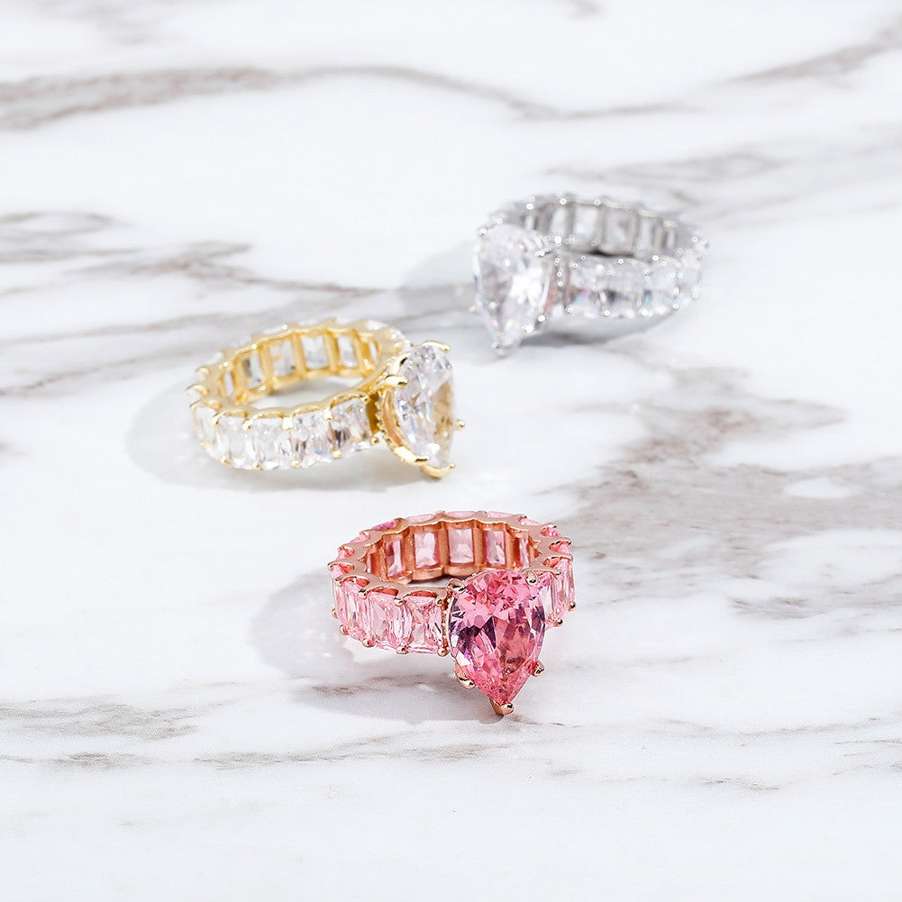 Ladies Tear Drop Street Wear Fashion Rose Gold 14k Silver Hip Hop Rings