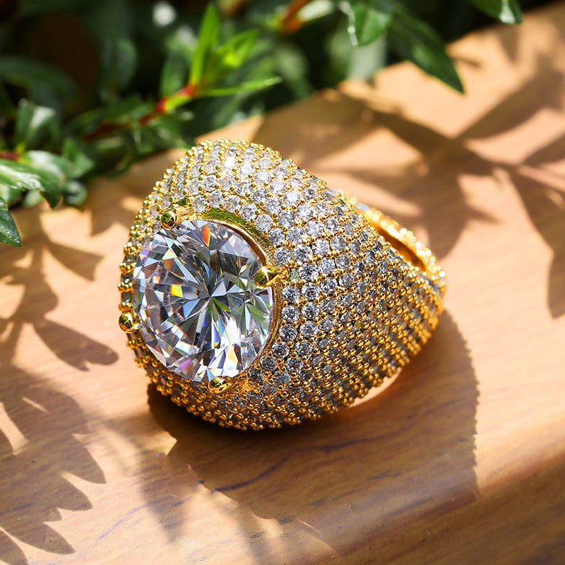 Mens Flooded Ice First Class 18k Gold .925 Silver Center Stone AAA Micro Pave Iced Rings