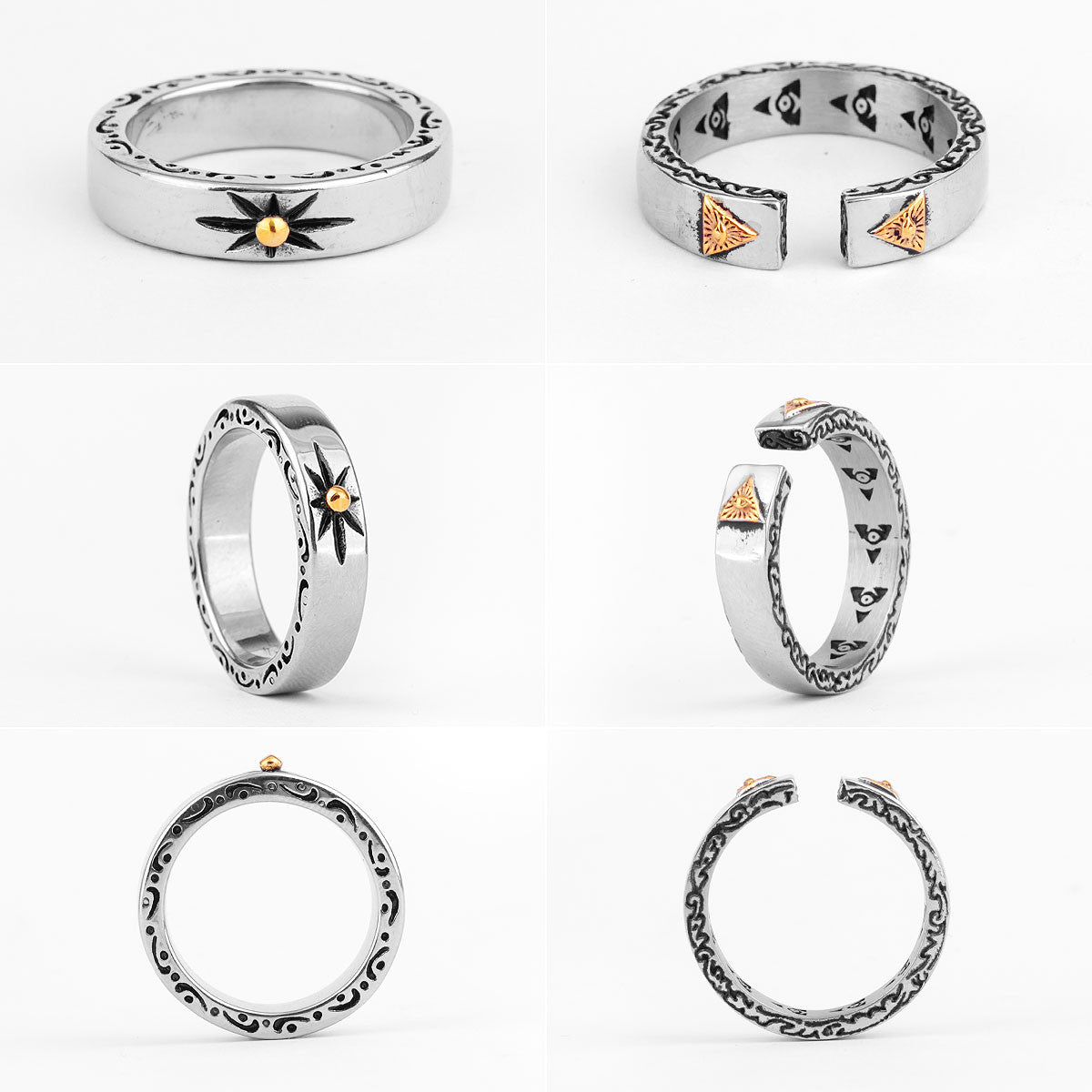 Mens No Fade Stainless Steel All Seeing Eye Illuminati Pyramid Street Wear Rings