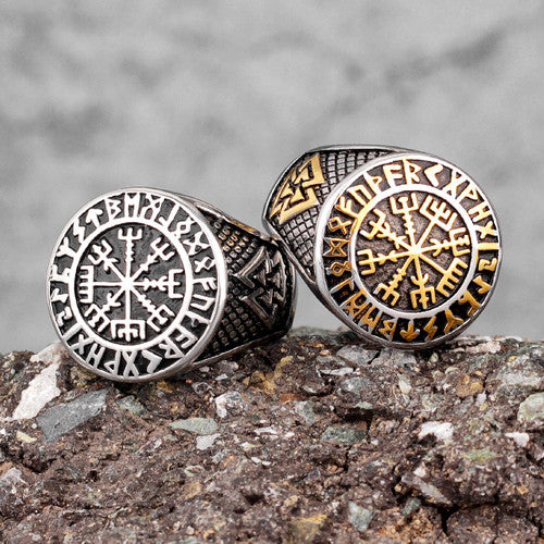 Mens 316L Stainless Steel Viking Mythology Odin Triangle Trident Street Wear Rings
