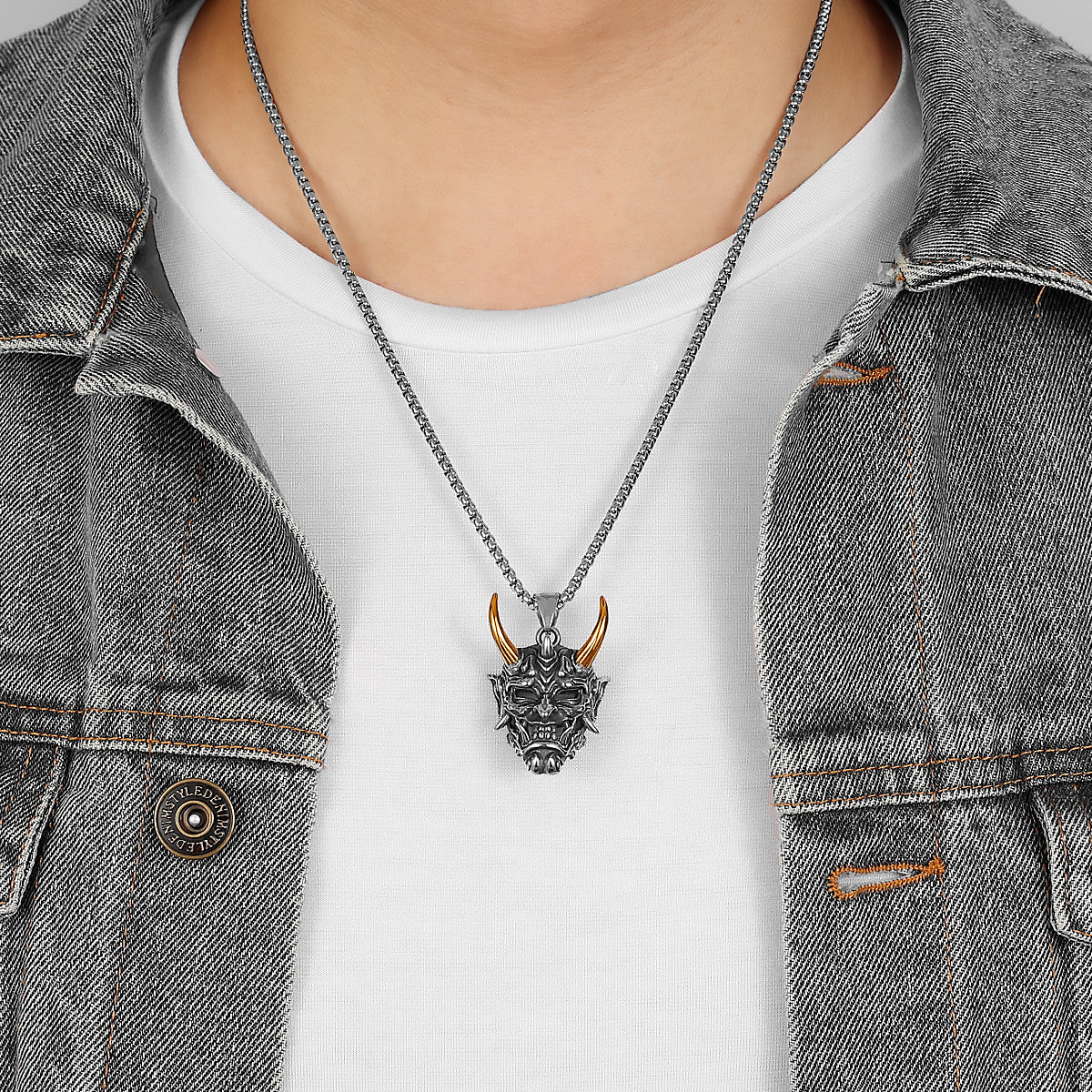 Prajna ll Mask | 316L Satainless Steel Japanese Hannya Shura Mask Horn Pendant Necklace