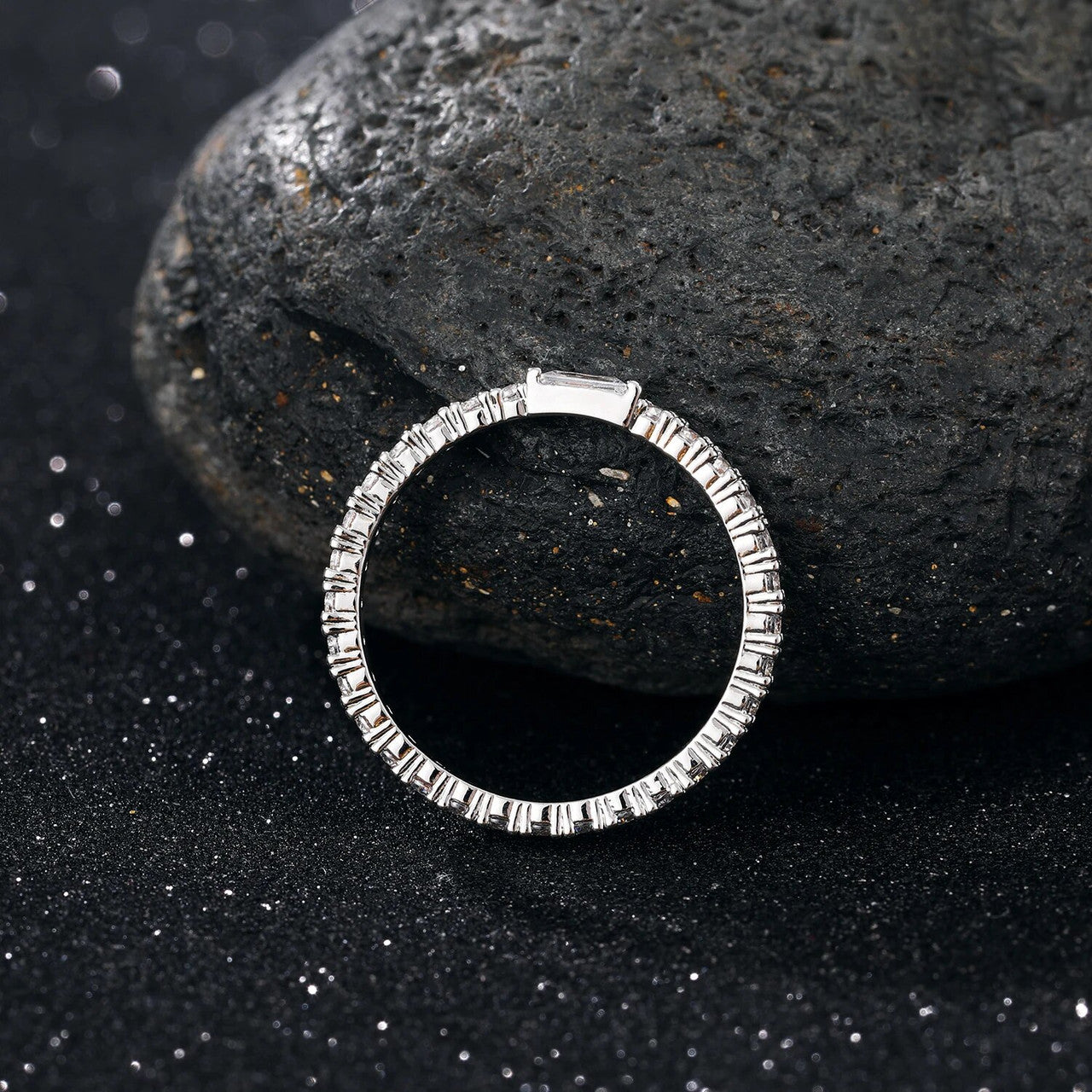 Ladies Center Baguette Prong Set 18k Yellow White Gold Luxury Rings