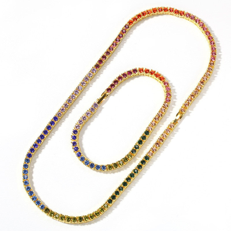 4mm Hip Hop Colorful Handset Flooded Ice Tennis Chain Bracelet Set Combo