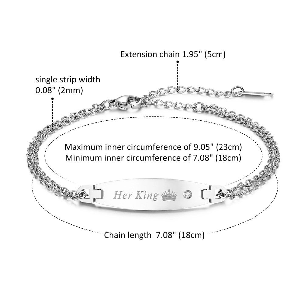 Couples No Fade Stainless Steel Promise ID His Queen Her King Bracelets