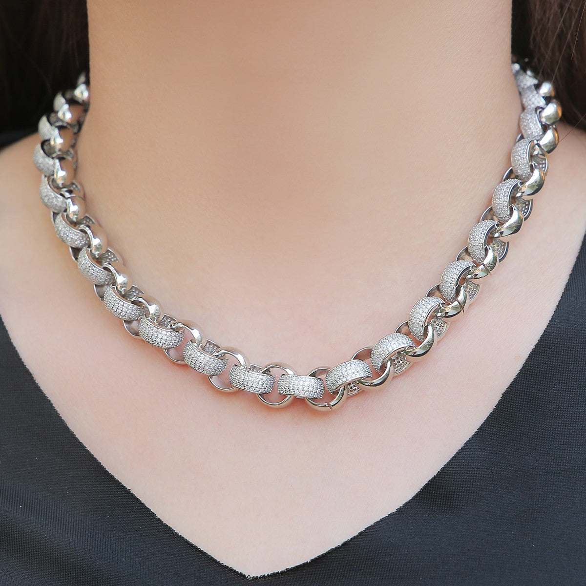 Flooded Ice 18k Gold .925 Silver 10mm Open Rolo Link Hip Hop Jewelry Chain Bracelet Set