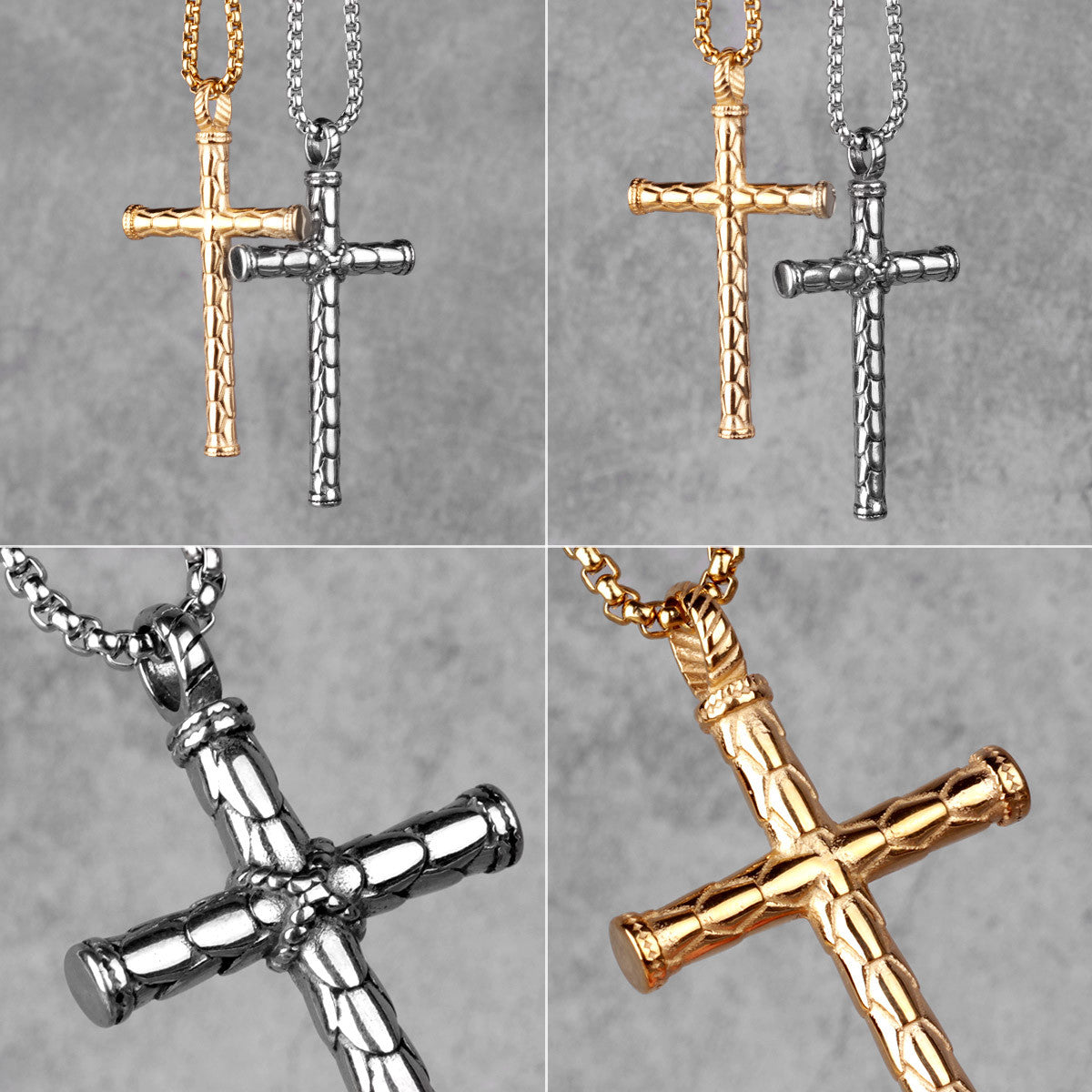 Mens Street Wear No Fade Stainless Steel Dragon Scale Cross Pendant Chains