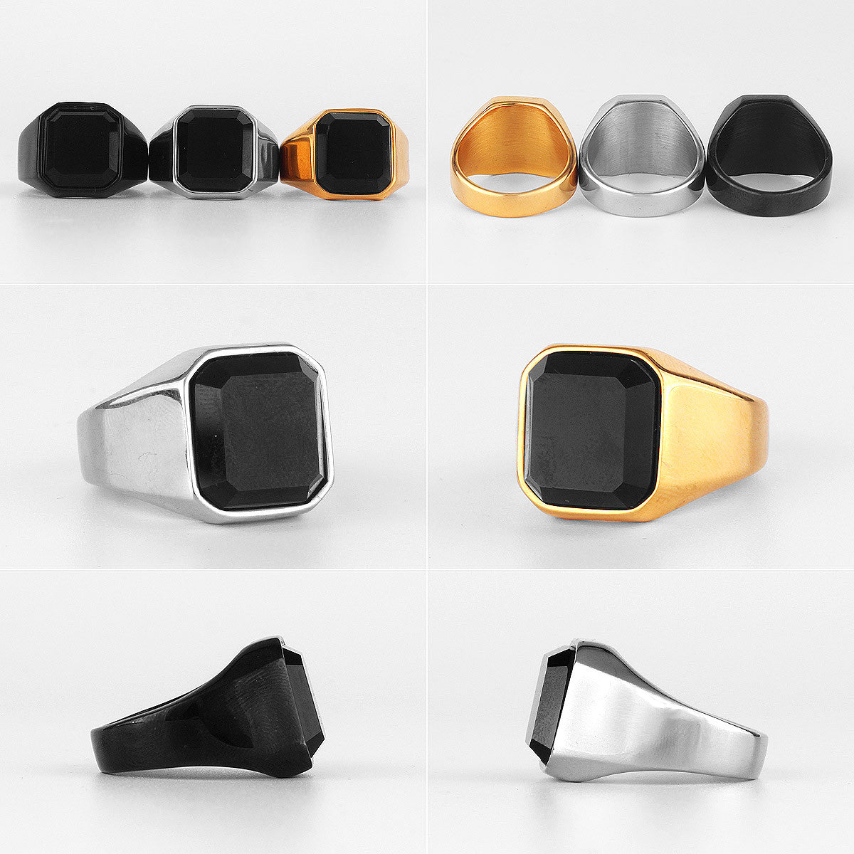 Luxury Gemstone | 14k Gold Black Over Solid Stainless Steel Black Gem Rings