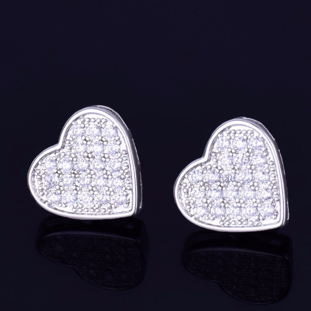 Heart-Shaped | 18k Gold Silver Stud VVS CZ Prong Set Bling Stone Screw Back Earrings