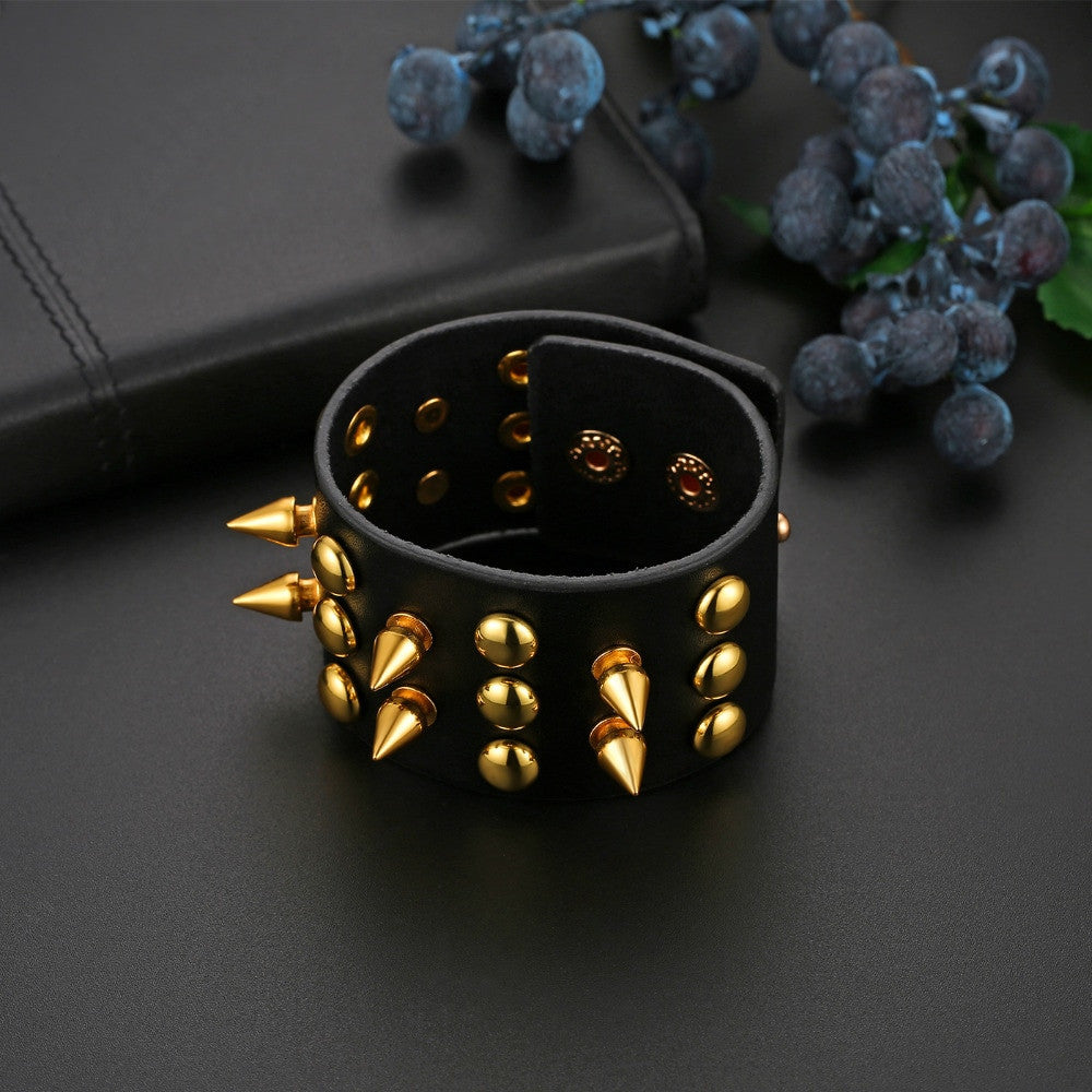 Personality Street Wear Punk Goth Rock Spikes Riveted Wide Leather Cuff Style Bracelets