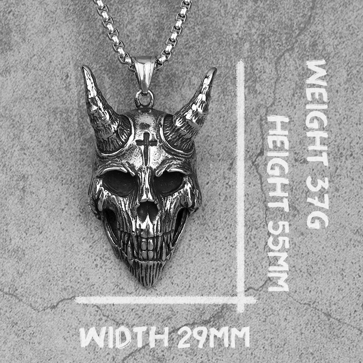 Fallen Angel Lucifer | No Fade Solid Stainless Steel Horned Skull Cross Pendant