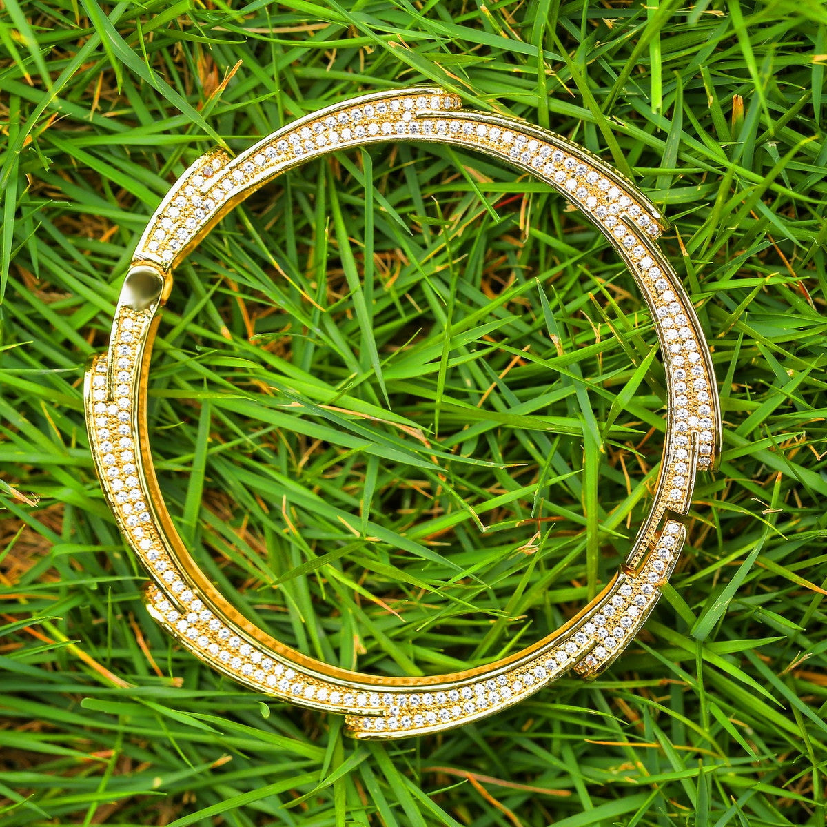 Irregular Wave | Flooded Ice Layered Yellow Rose White Gold Hip Hop Bangle Bracelet