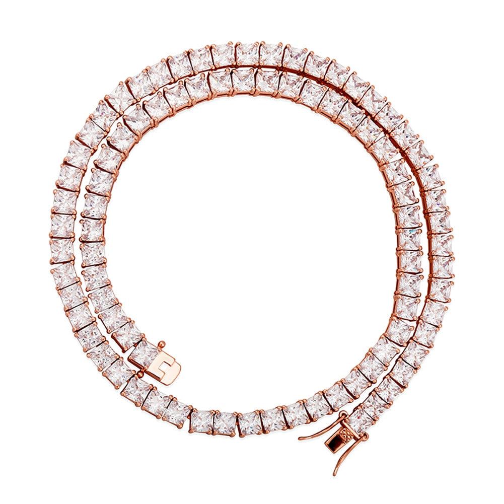 6mm Flooded Ice Princess Cut Square Choker Chain Necklace