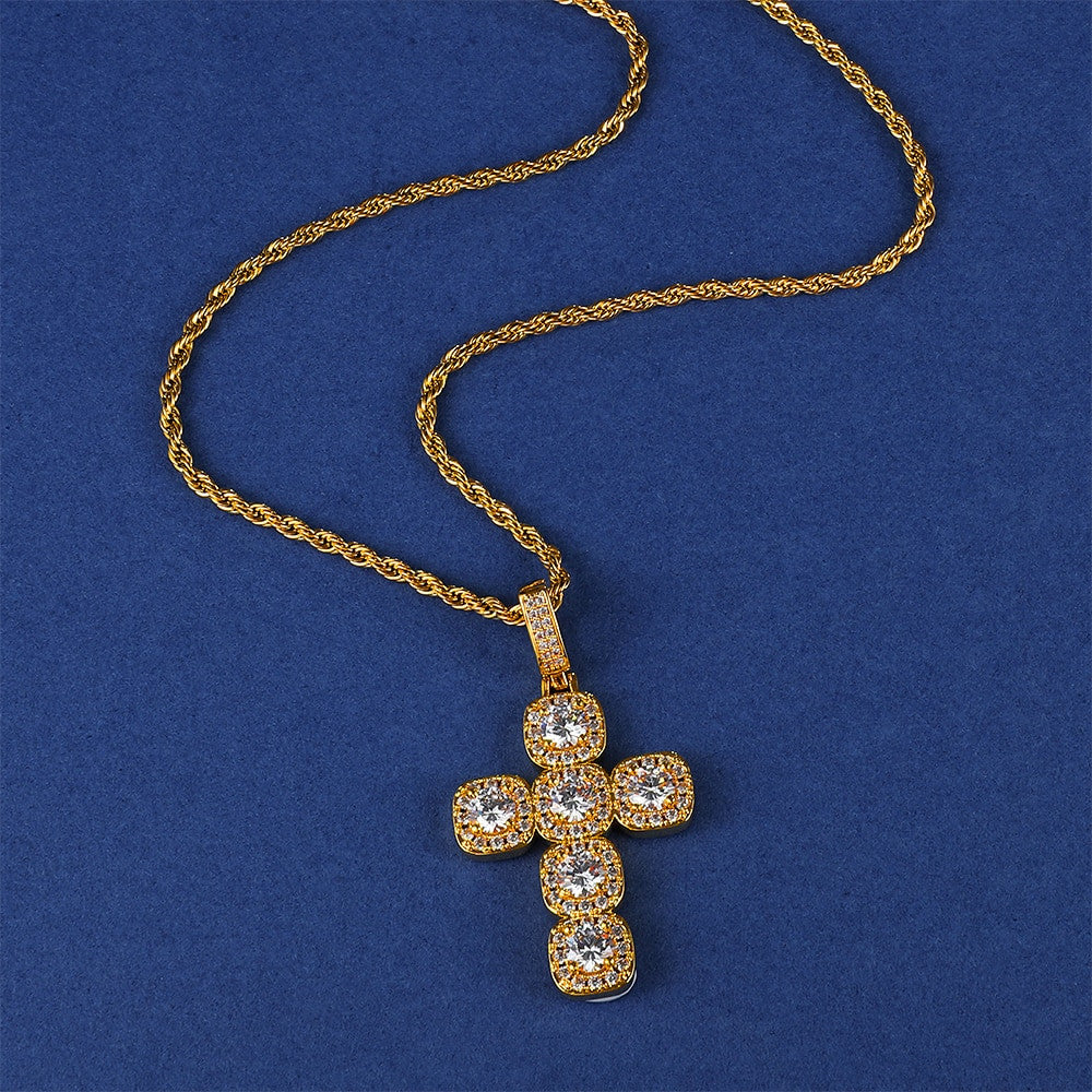 AAA Flooded Ice Micro Pave Centerstone Butterfly Hip Hop Cross Pendant