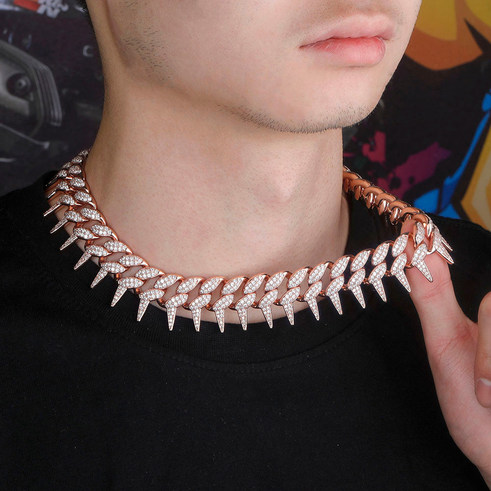 Crown Of Thorns 24k Rose Gold .925 Silver 25mm Box Buckle Hip Hop Cuban Link Chain Necklace