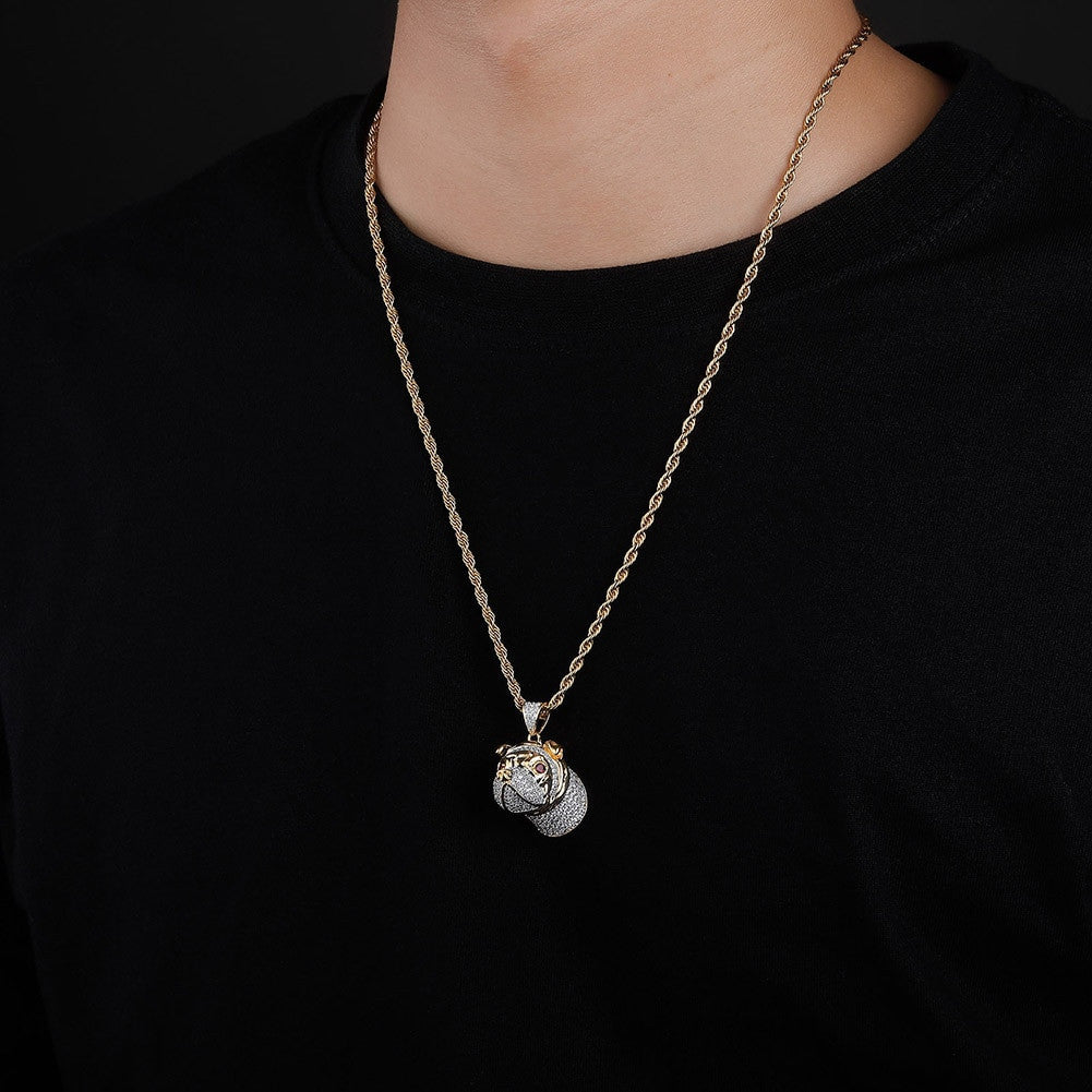 14k Gold Little Bull Dog Head Hip Hop Pendant Chain Necklace