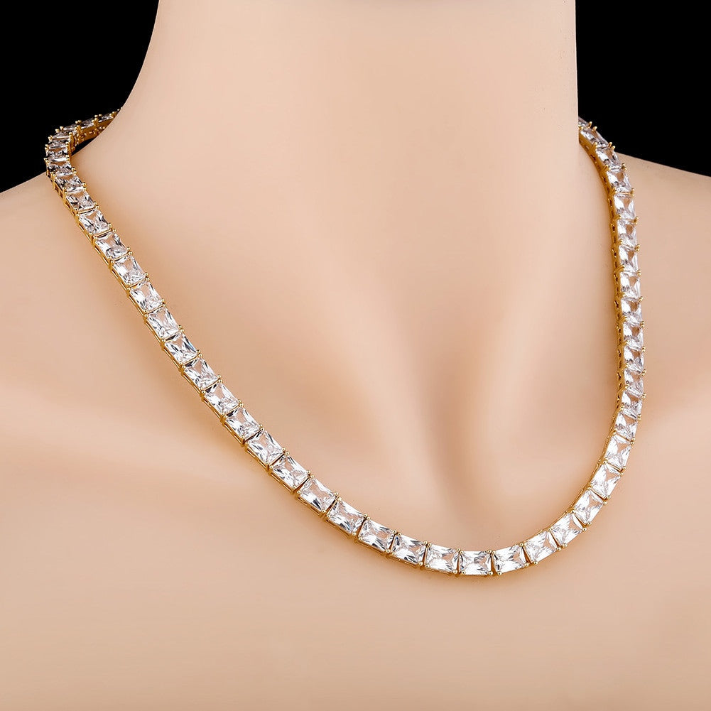 Ladies 14k Yellow White Gold 6mm Long Baguette Prong Set Tennis Chain Necklace