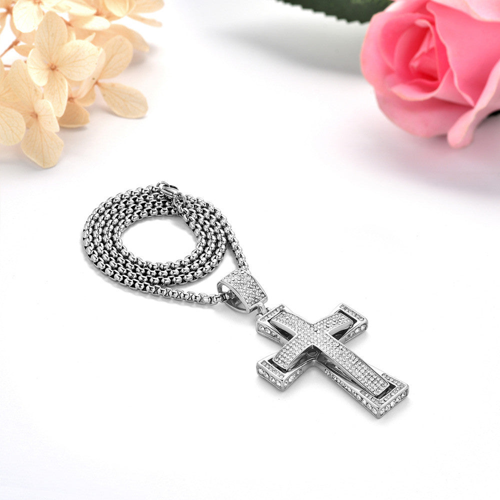 Mens 14k Gold Silver Over No Fade Stainless Steel Hip Hop Cross Bling Pendant