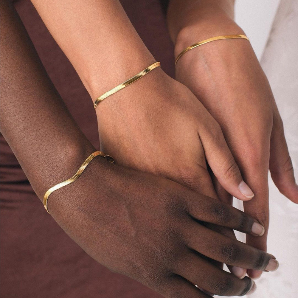 Waterproof Tarnish Free 18k Gold Stainless Steel Herringbone Chain Necklace Bracelet Set