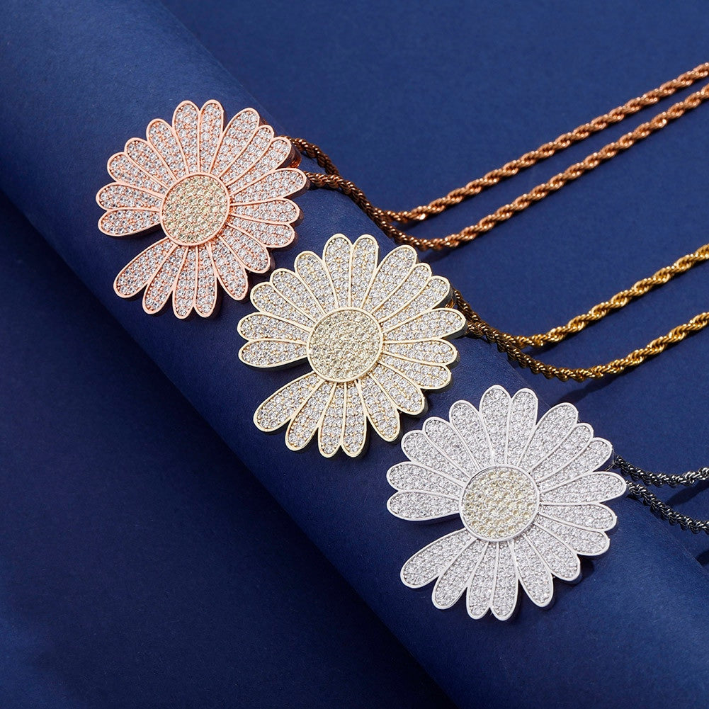 BlingJewelz Plucked Daisy 14k Rose Gold 925 Silver Bling Bling Fashion Iced Necklace