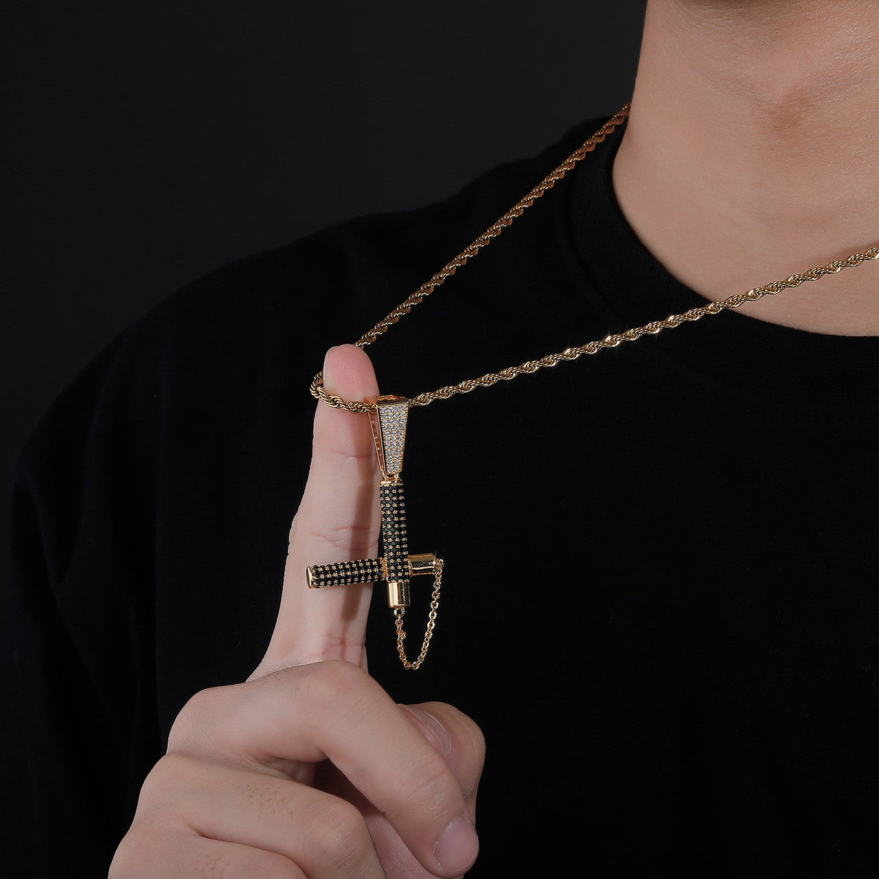 Combat Collection | VVS Diamond CZ 14k Gold 925 Silver Nunchaku Ninja VS Pendant Necklace