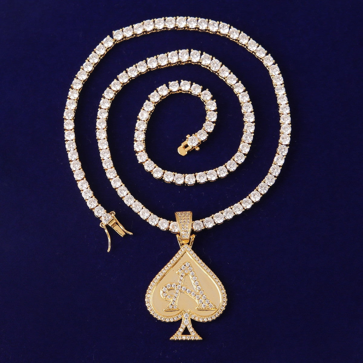 Ace Of Spades Gold Silver Rose Gold Poker Cards Hip Hop Pendant Chain Necklace