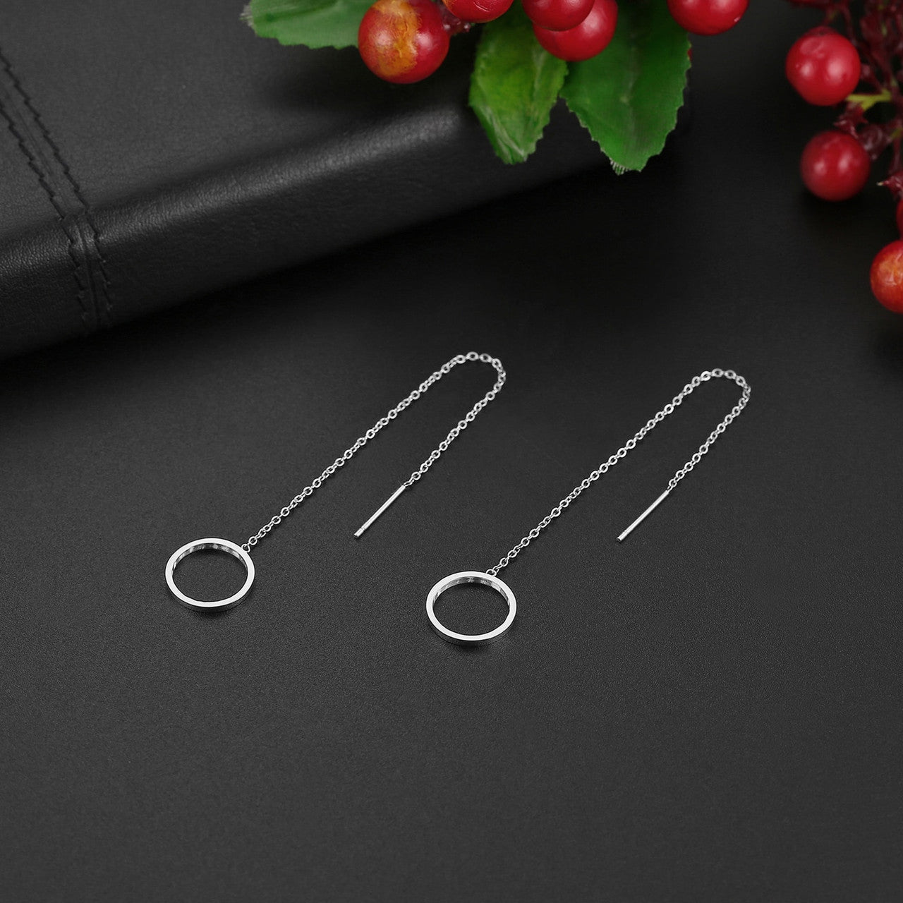 Womens Unique Design Long Fringed Dangling Stainless Star Circle Earrings