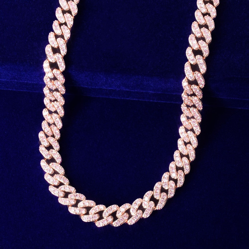 24k Flooded Ice 10mm Pink AAA Simulate Diamond Stone Miami Cut Cuban Link Chain Necklace