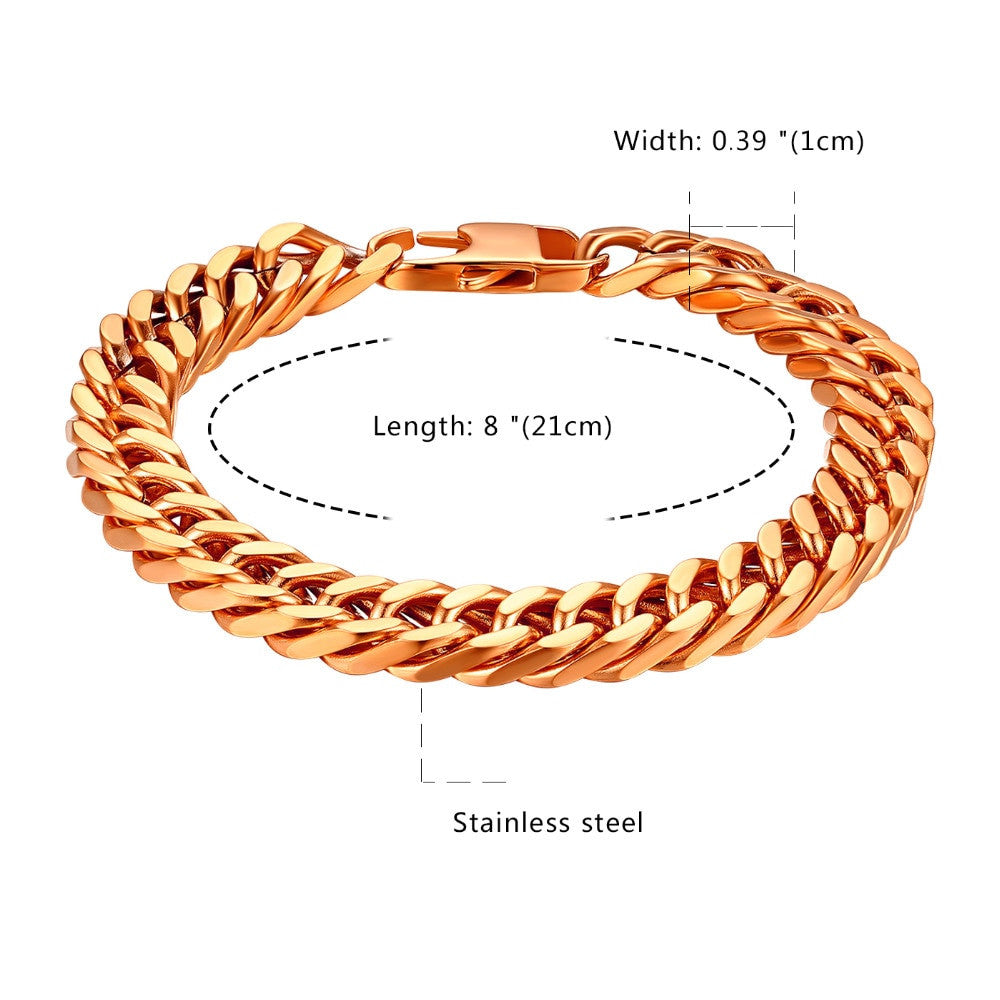 Rose Gold 14k Silver Black Classic 10mm Rombo Cuban Link Stainless Steel No Tarnish Bracelet