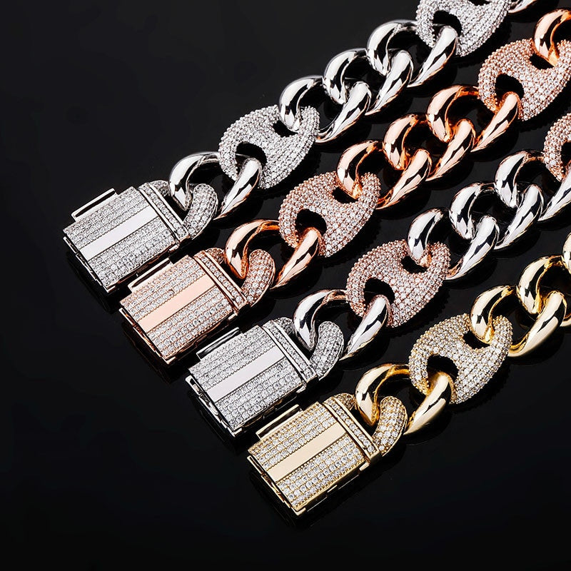 925 Silver Rose 14k Gold 16mm Box Clasp Miami Cuban Link Flooded Ice Hip hop Bracelet