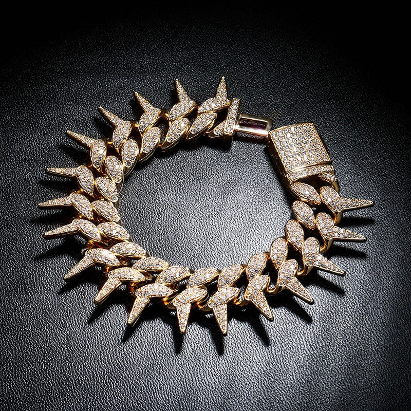 Crown Of Thorns Rose Gold 14k .925 Silver AAA Micro Pave Cuban Link Hip Hop Bracelet