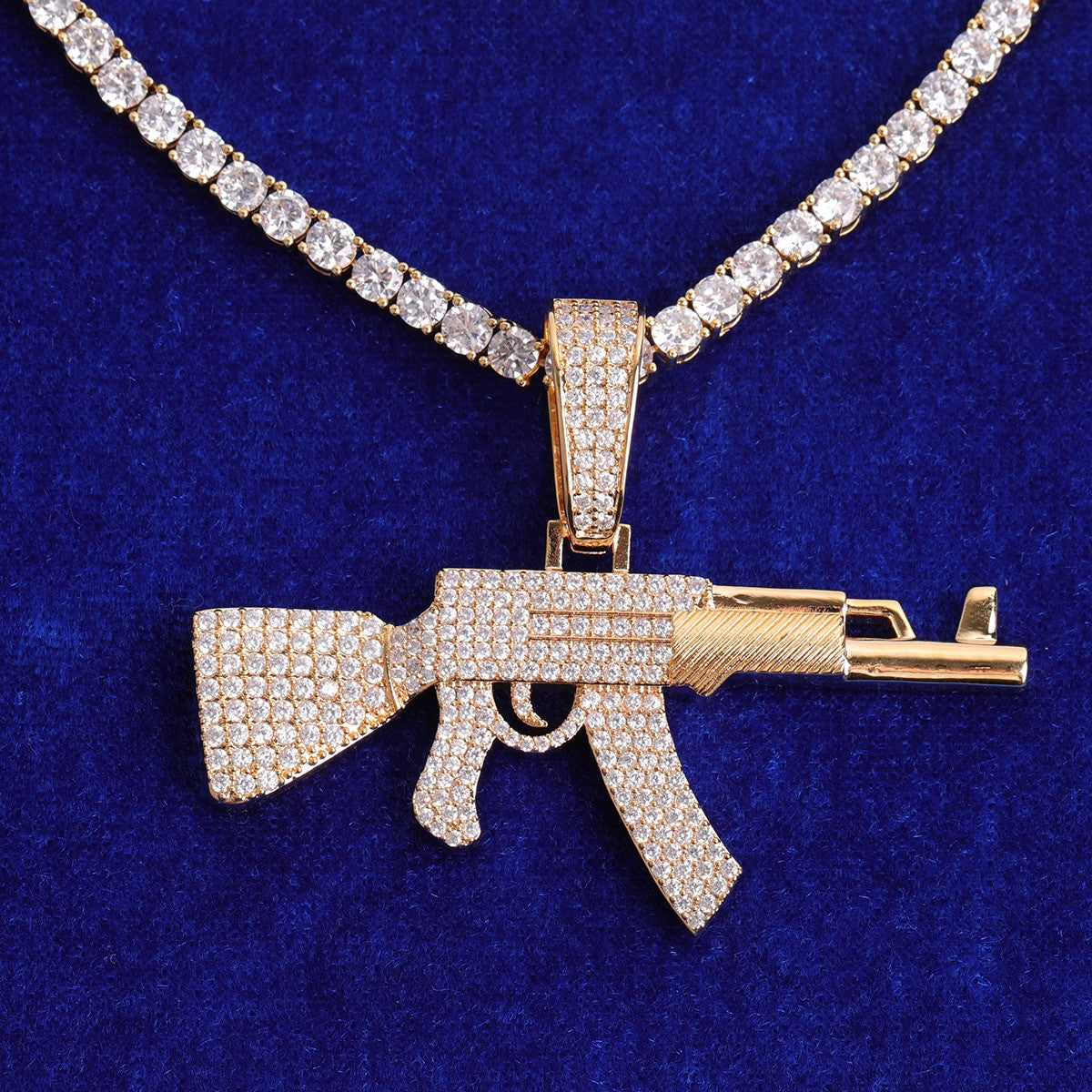 Chopper City | Flooded Ice VVS Diamond CZ Ak 47 Hip Hop Pendant Chain Necklace