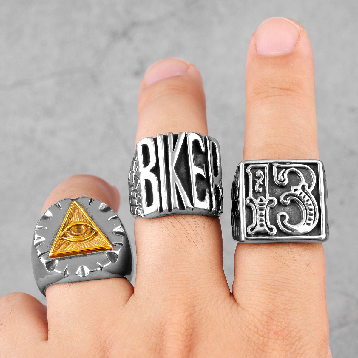 Bold No Fade 13 Biker Silver Stainless Steel Street Wear Motorcycle Club Rings