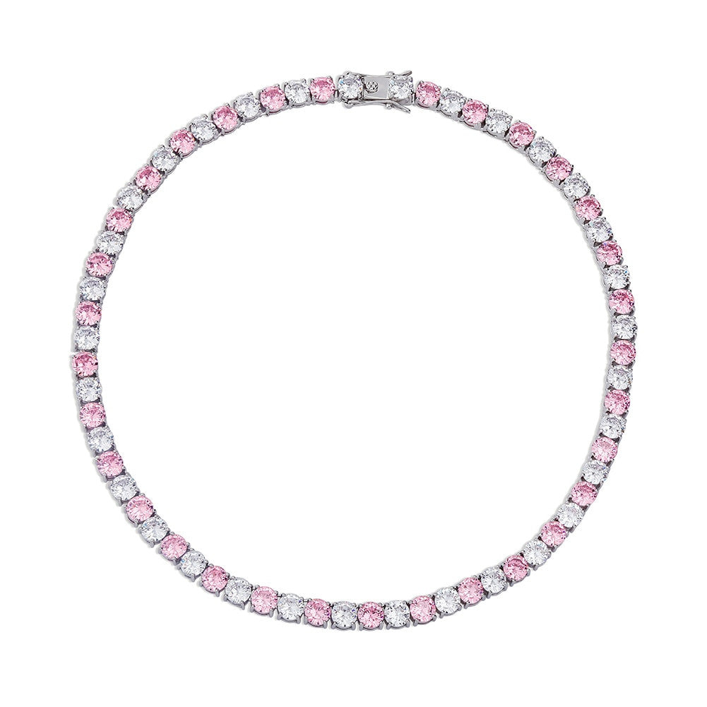 Pink Blue Iced 3mm-6mm Choker Style 1 Row AAA Tennis Chain Necklace