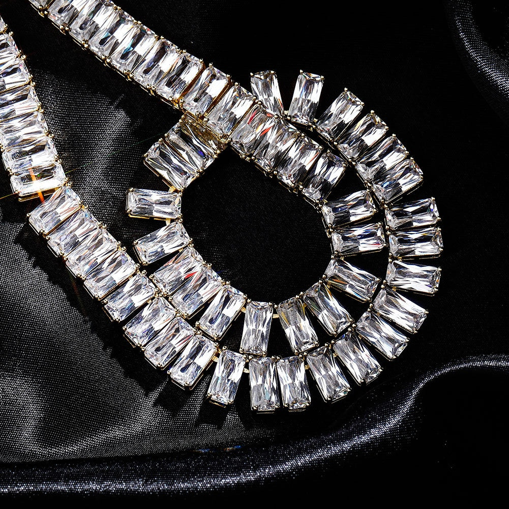 Pink Ice 10mm 14k Gold 925 Silver Baguette Chain Necklace