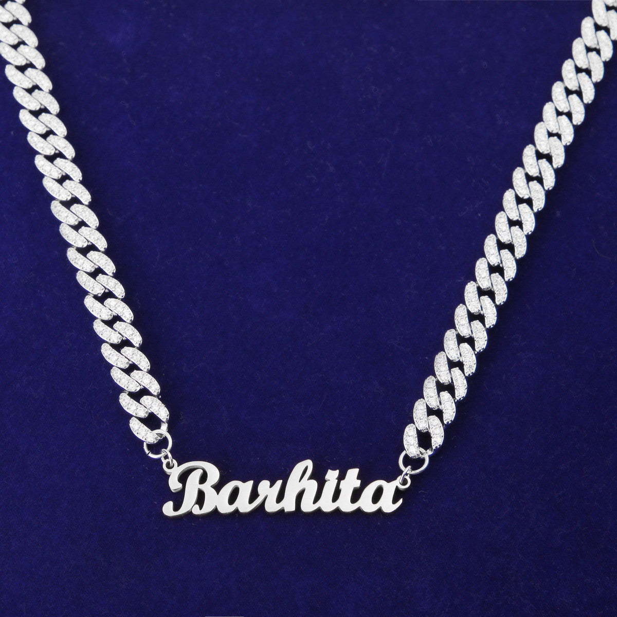 The Princess | VVS Diamond CZ Iced Cuban Link Cursive Letter Initial Name Necklace