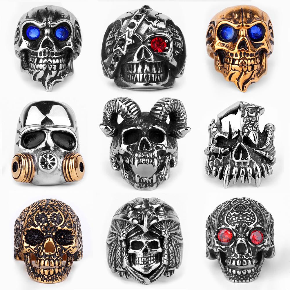 Skull Head Collection | Stainless Steel Wicked Skulls 316L No Fade Bike Skull Rings