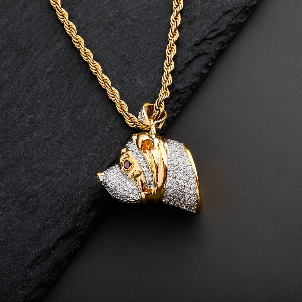 14k Gold Little Bull Dog Head Hip Hop Pendant Chain Necklace