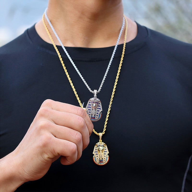 Ancient African Egyptian Pharaoh Flooded Ice Hip Hop Pendant Chain Necklace