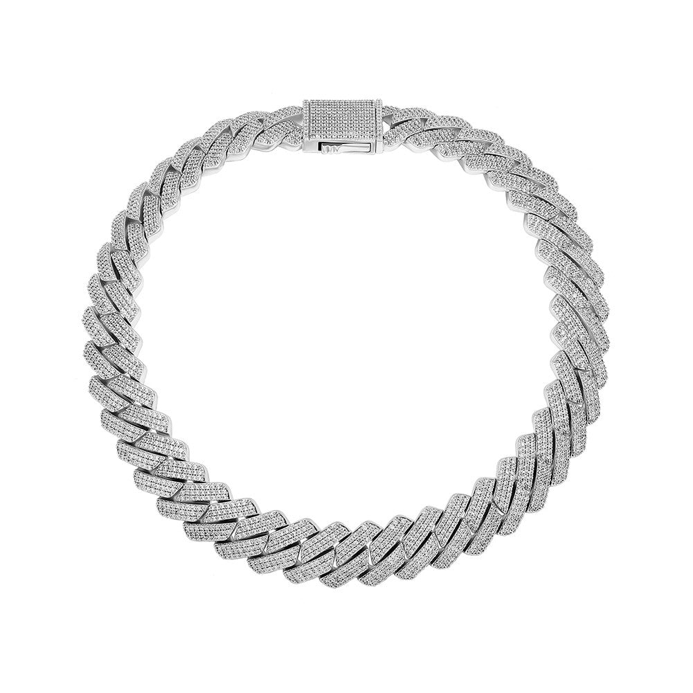 20mm 14k White Yellow Gold Flooded Ice Prong Set 3 Row Miami Cuban Link Chain Necklace