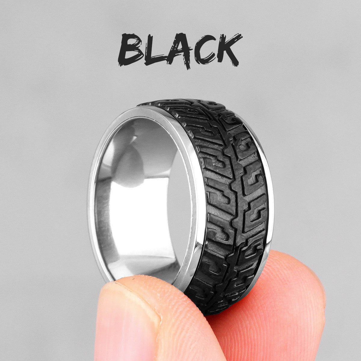 Mens Rotatable Car Tire Tread Black Gold Silver No Fade Stainless Steel Street Wear Rings