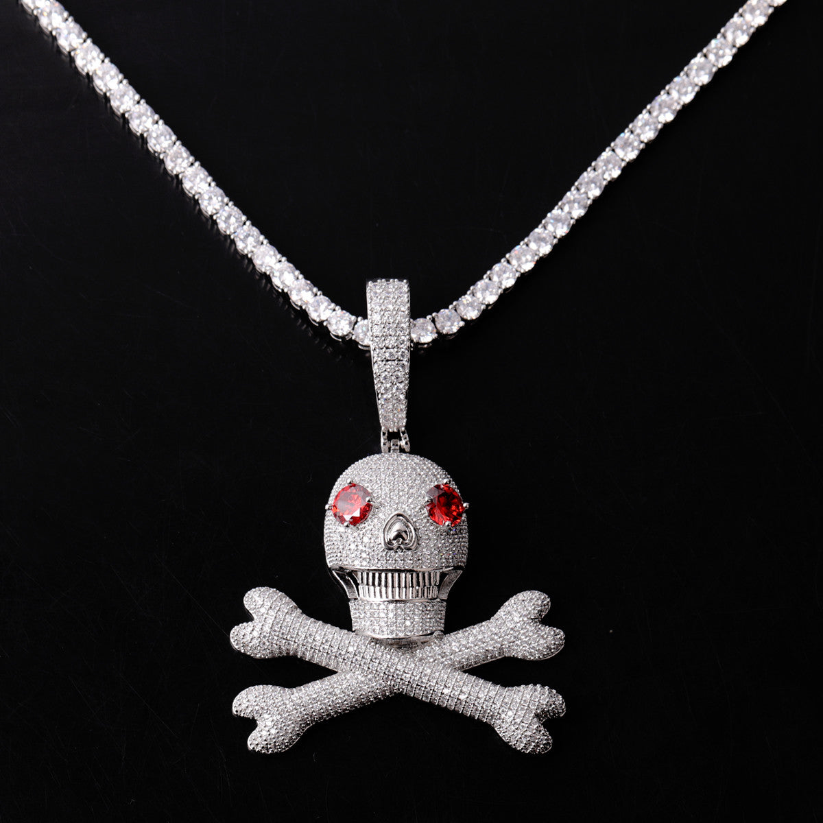 The Dead Zone | VVS Diamond CZ Red Stone Eye Anime Hip Hop Skull and Bones Pendant