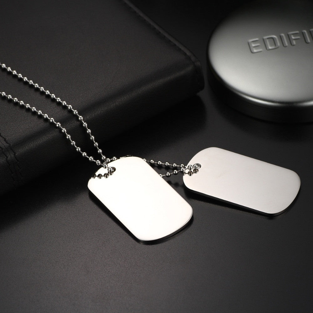 Mens Hip Hop Clean Classic Army Military Stainless Steel Dog Tag Pendant Chain Necklaces