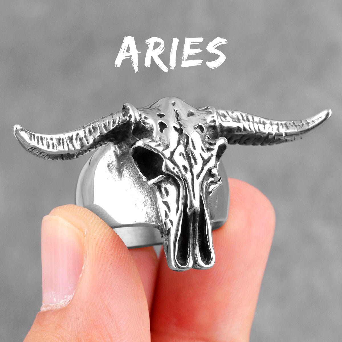 Aries | Mens No Fade 316L Stainless Steel Symbolic Ram Skull Street Wear Rings