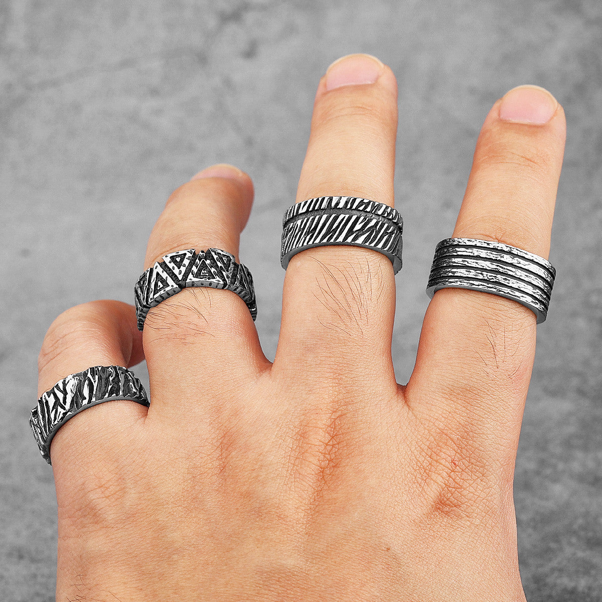 Vintage Black | 316L Stainless Steel Intricate Style Unique Men's Street Wear Rings