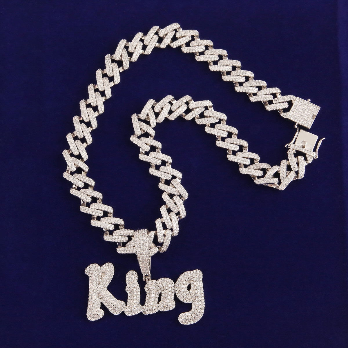 18k Gold Silver Soild Back Graffiti Letters Custom Name Initial Hip Hop Pendant Chain Necklace