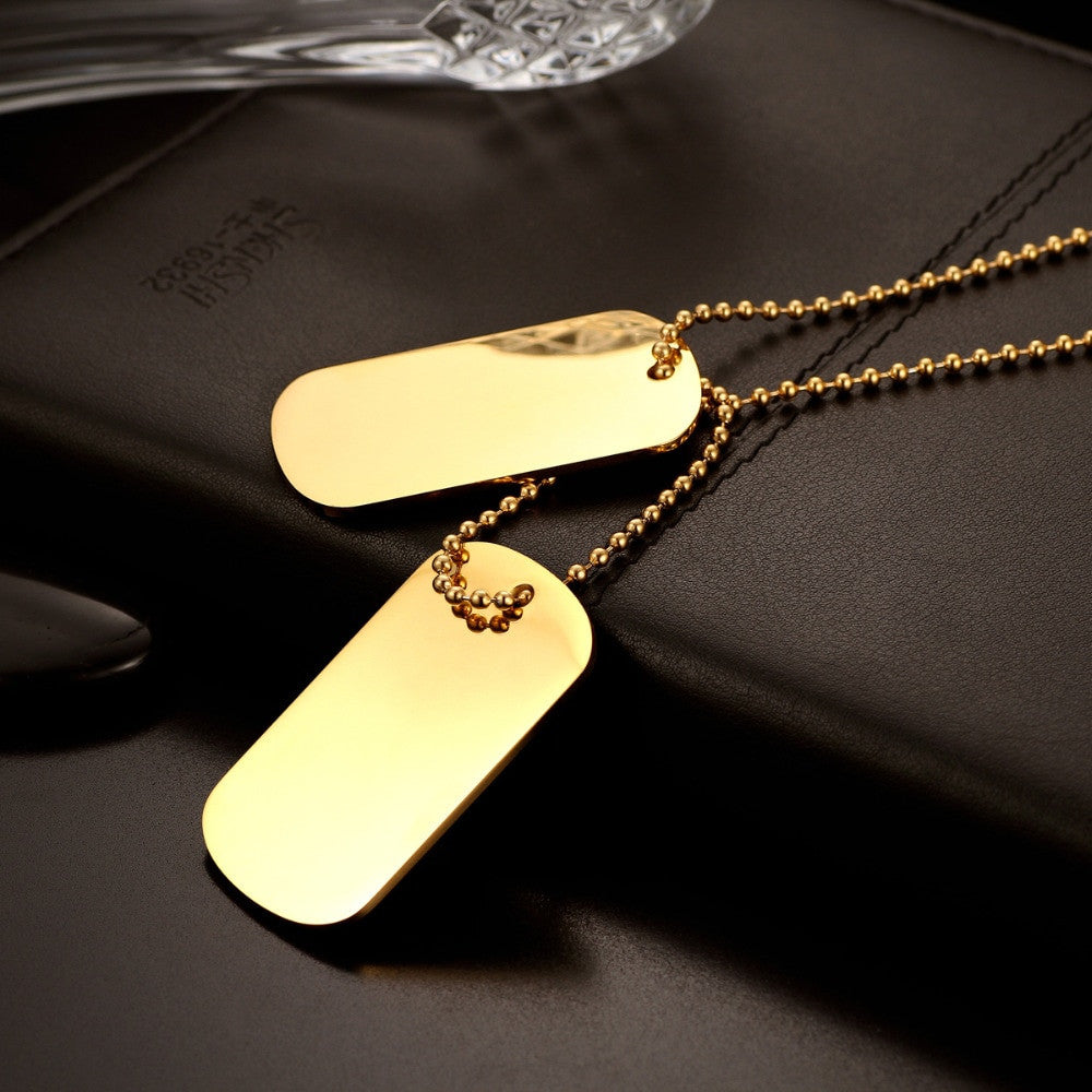 Mens Hip Hop Clean Classic Army Military Stainless Steel Dog Tag Pendant Chain Necklaces