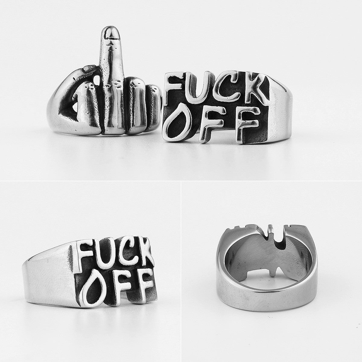 Mens No Fade Stainless Steel Eff F Off Vintage Black Street Wear Hip Hop Rings