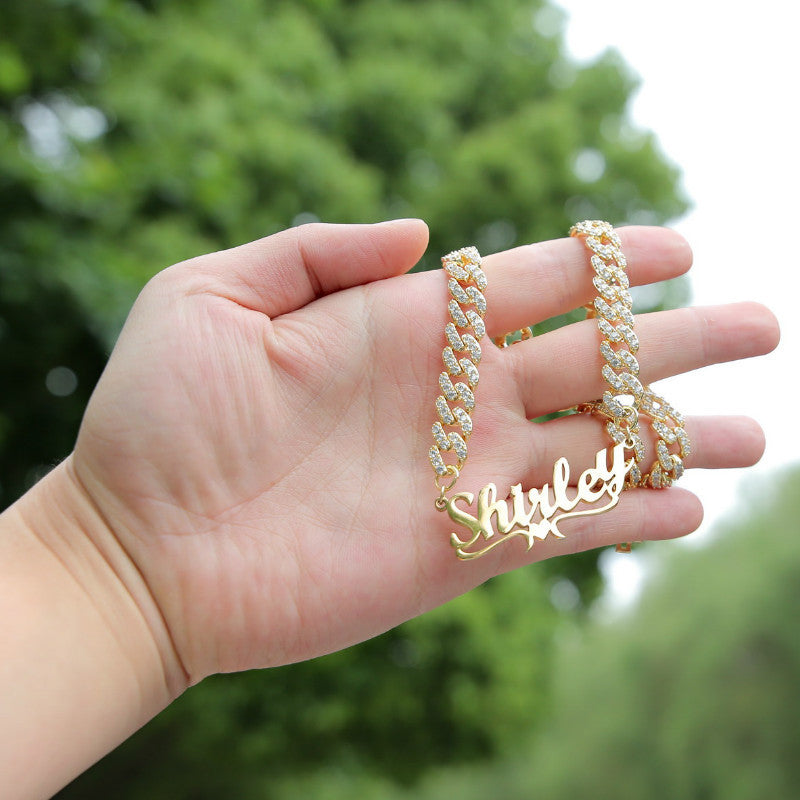 The Princess | VVS Diamond CZ Iced Cuban Link Cursive Letter Initial Name Necklace