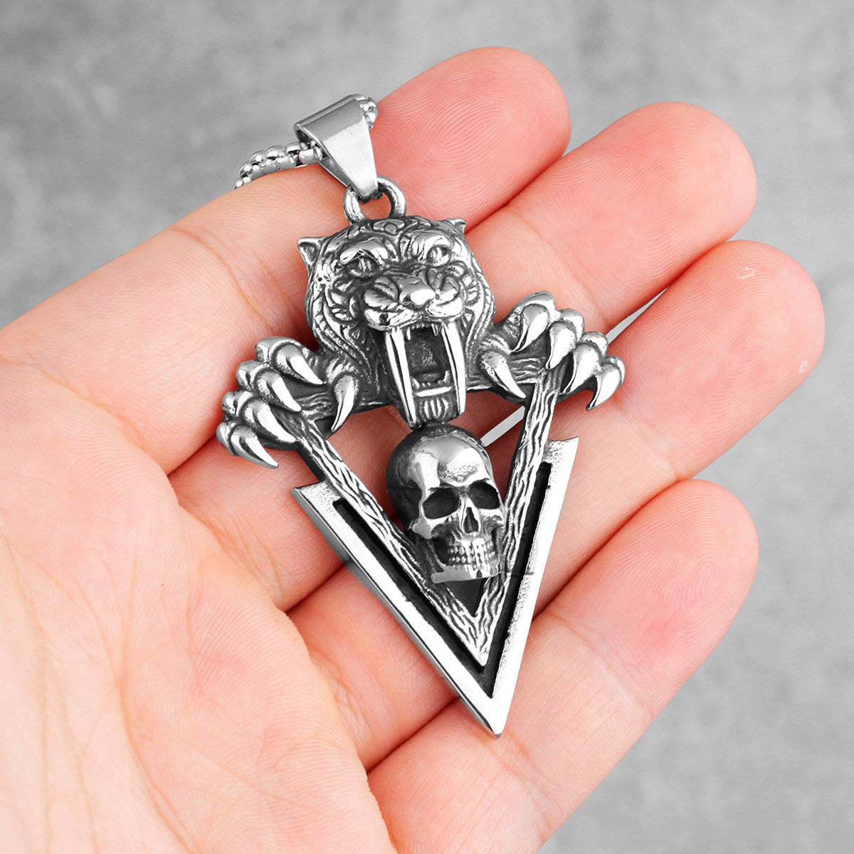 Saber-Toothed Tiger | 316L Solid Stainless Steel Skull Mens Hip Hop Streetwear Pendant